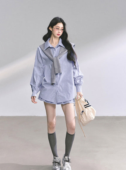 Soft Contrast Shirt Set