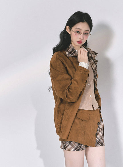Classic Brown Jacket Skirt Set