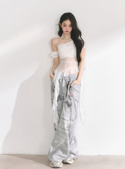 Marble Wash Wide Jeans
