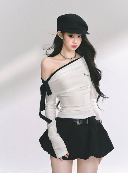 Contrast Strap Drape Top - White