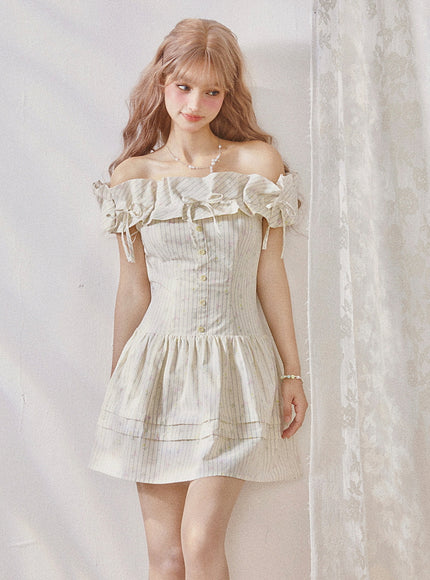 Vintage Cream Ruffle Mini Dress