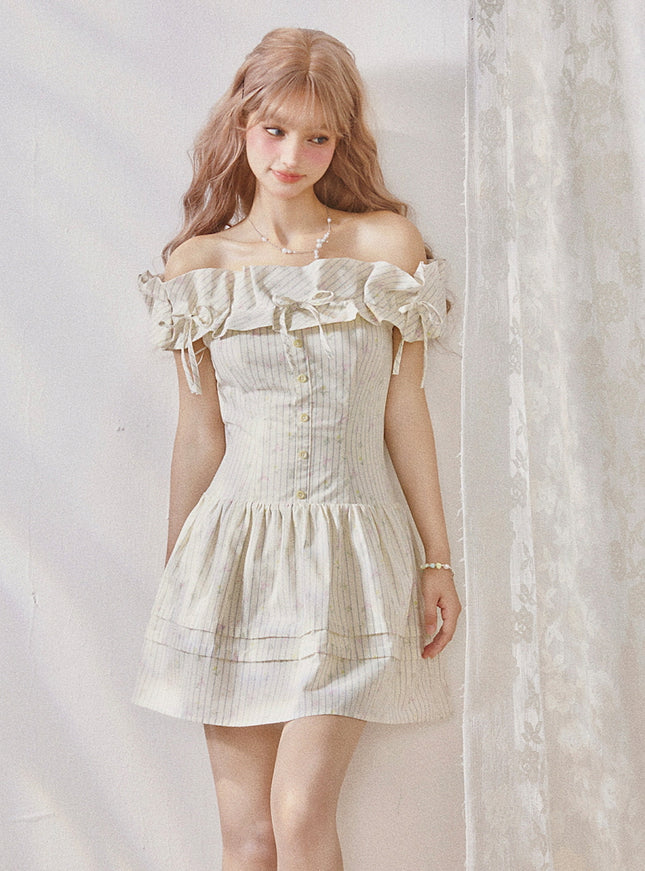 Vintage Cream Ruffle Mini Dress