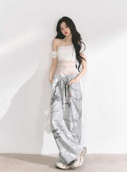 Marble Wash Wide Jeans