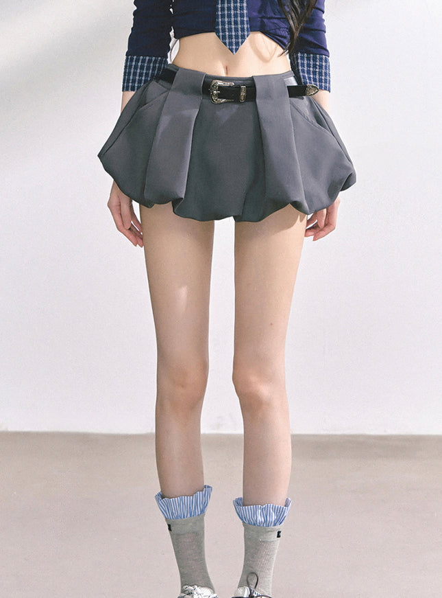 Sculpted Belt Skirt - Gray