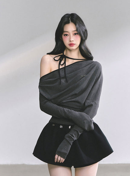 Blush Ribbon Off-Shoulder - Gray