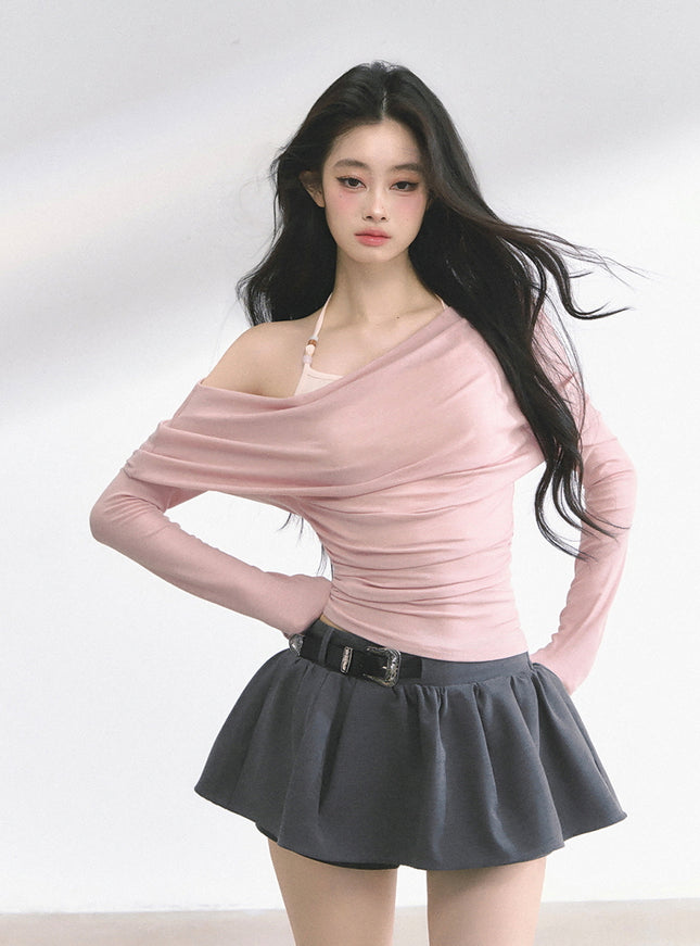 Minimal Drape Long Sleeve Top - Pink