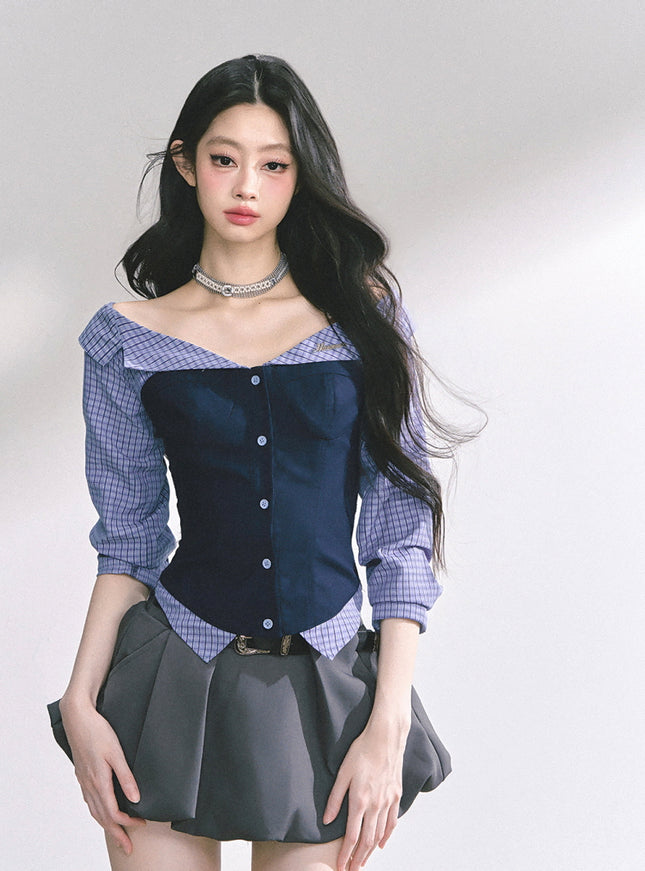 Midnight Off-Shoulder Shirt - Navy