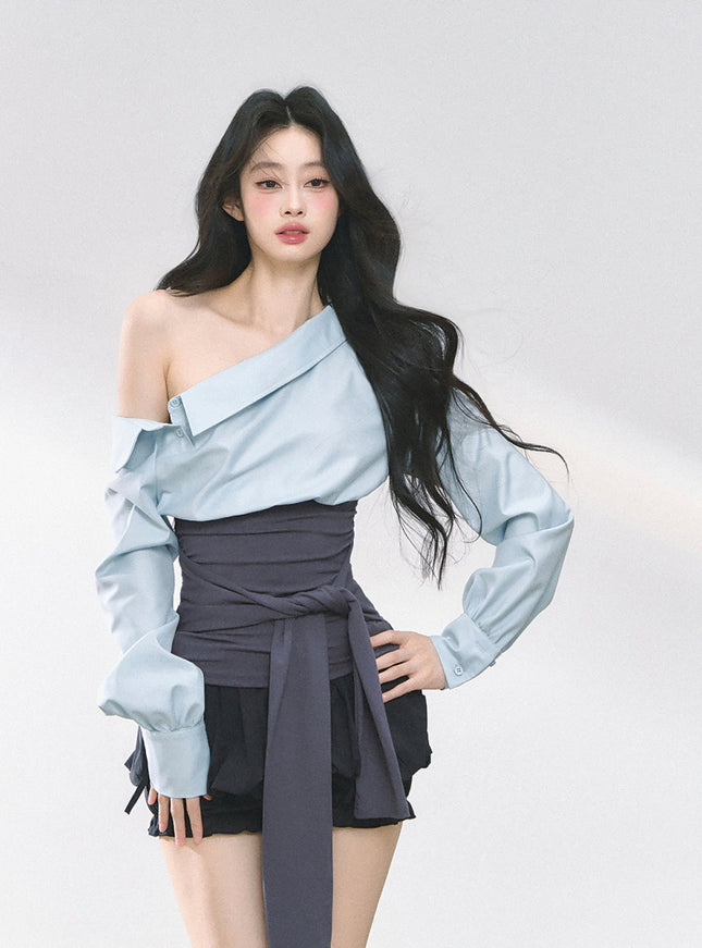 Asymmetry Bow Top - Blue