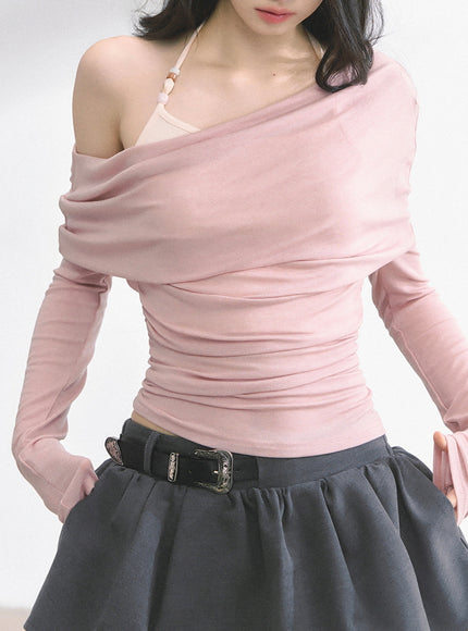 Minimal Drape Long Sleeve Top - Pink