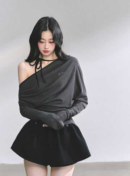 Blush Ribbon Off-Shoulder - Gray