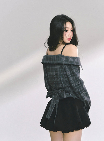 Asymmetric Elegance Check Blouse