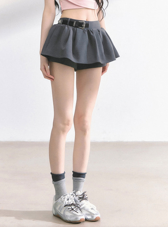 Western Buckle Mini Skirt -Gray