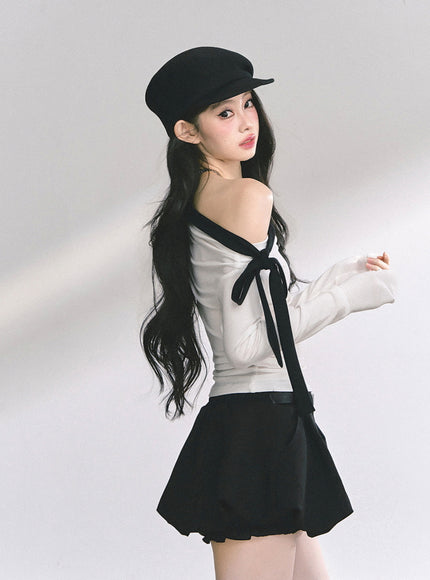 Contrast Strap Drape Top - White