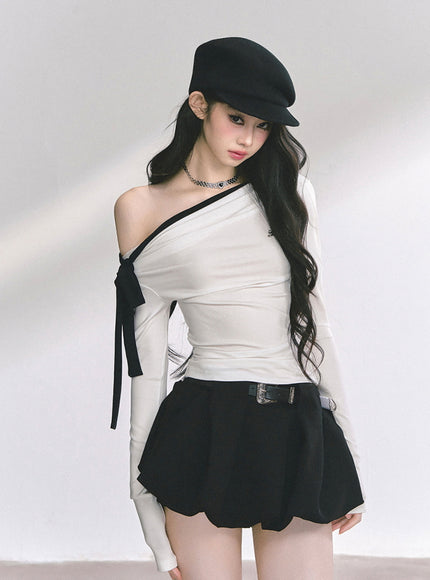 Contrast Strap Drape Top - White