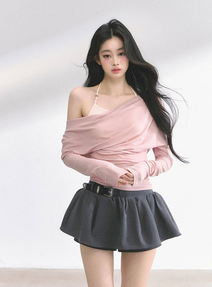 Minimal Drape Long Sleeve Top - Pink