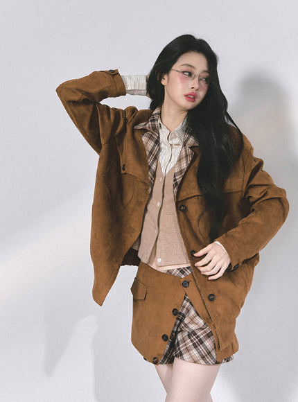 Classic Brown Jacket Skirt Set