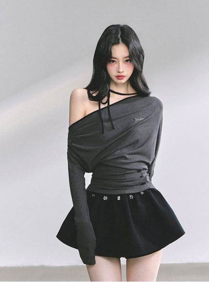 Blush Ribbon Off-Shoulder - Gray
