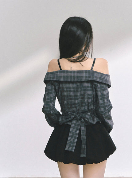 Asymmetric Elegance Check Blouse