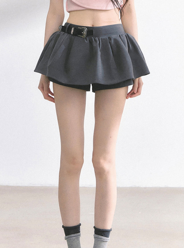 Western Buckle Mini Skirt -Gray