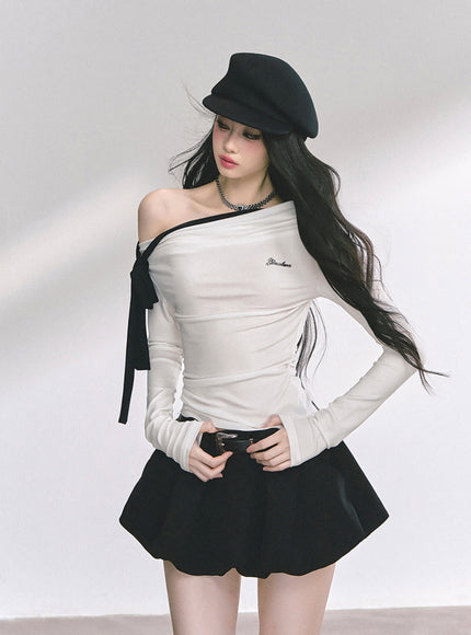 Contrast Strap Drape Top - White