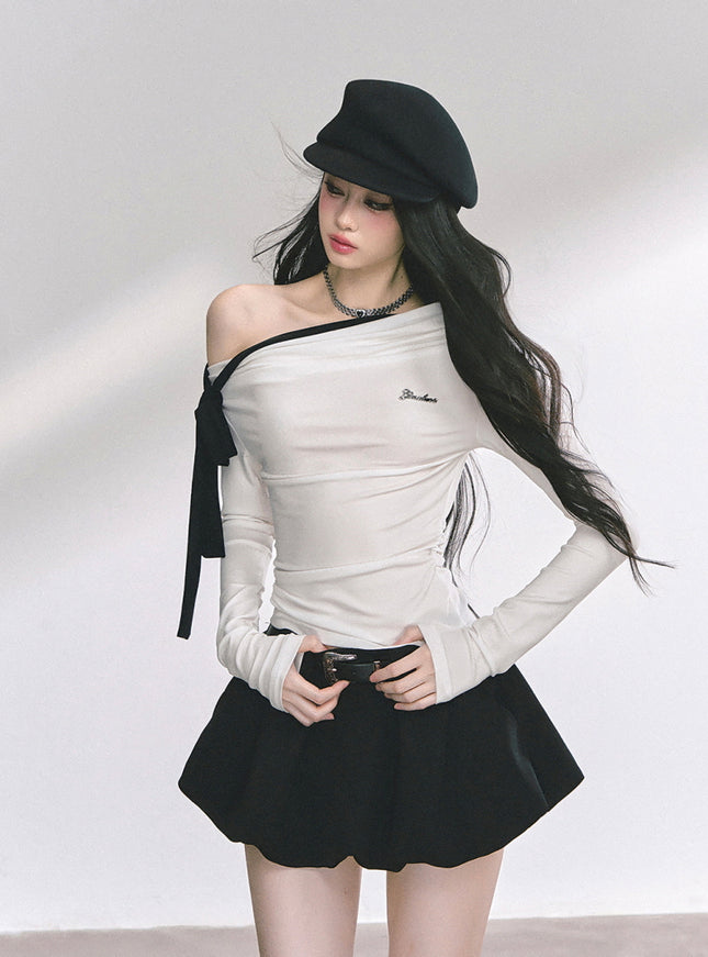 Contrast Strap Drape Top - White
