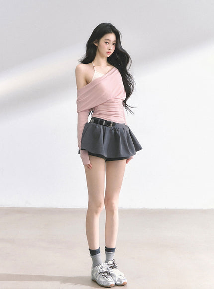 Minimal Drape Long Sleeve Top - Pink