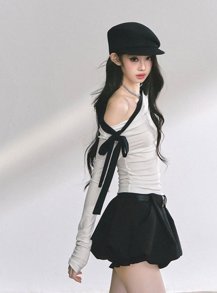 Contrast Strap Drape Top - White