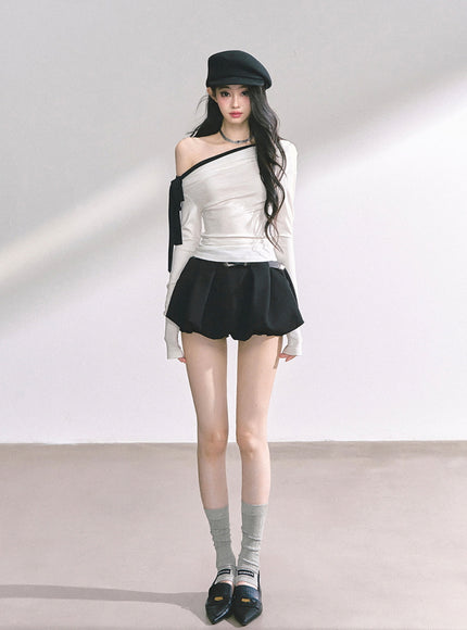 Contrast Strap Drape Top - White