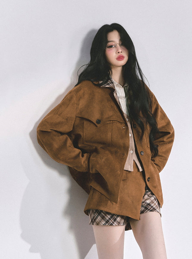 Classic Brown Jacket Skirt Set