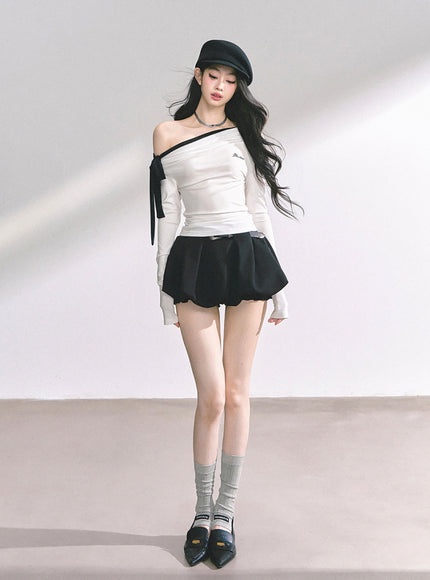 Contrast Strap Drape Top - White