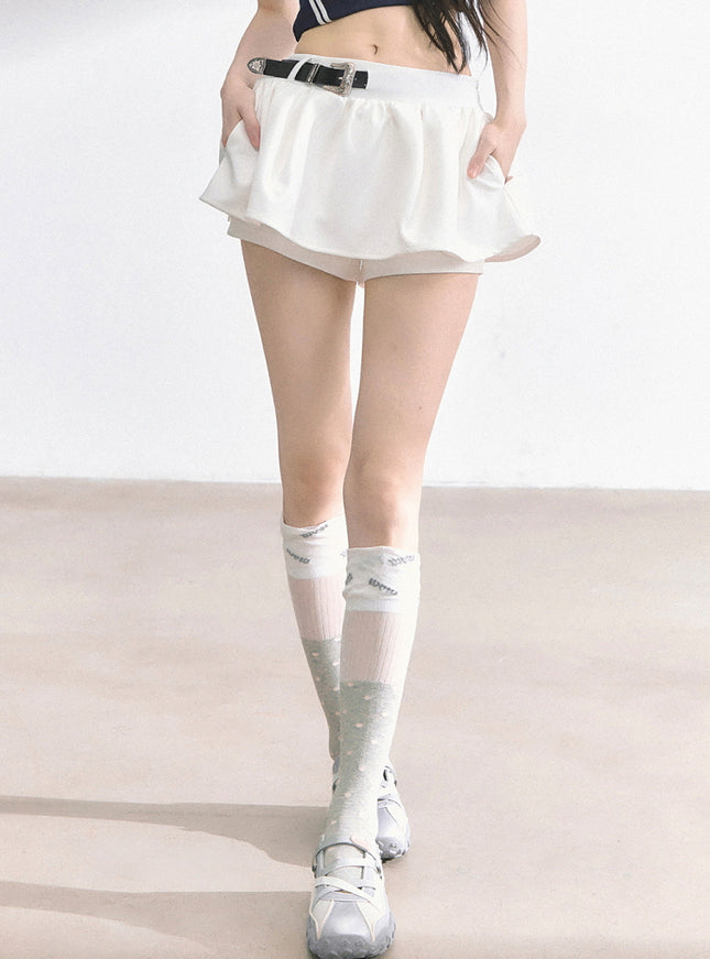 Western Buckle Mini Skirt - White