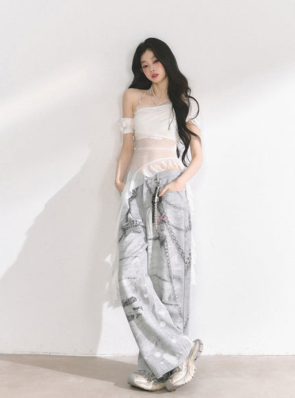 White Sheer Layered Off-Shoulde Top