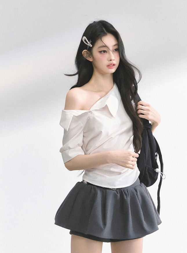 Off-Shoulder Shirt Blouse - White