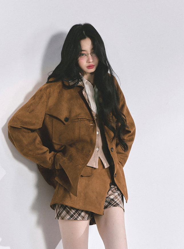 Classic Brown Jacket Skirt Set