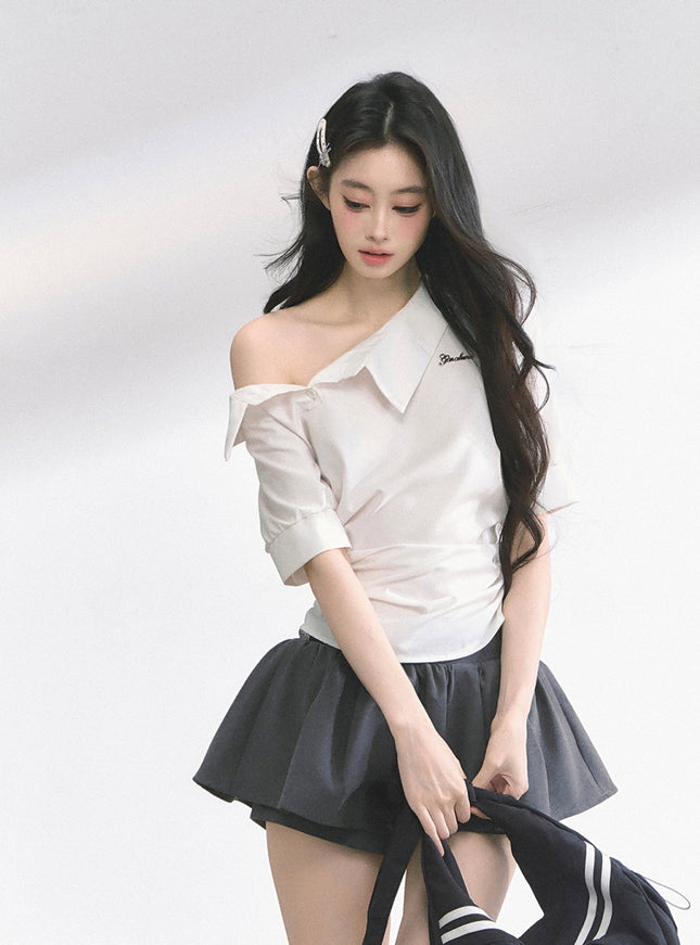 Off-Shoulder Shirt Blouse - White