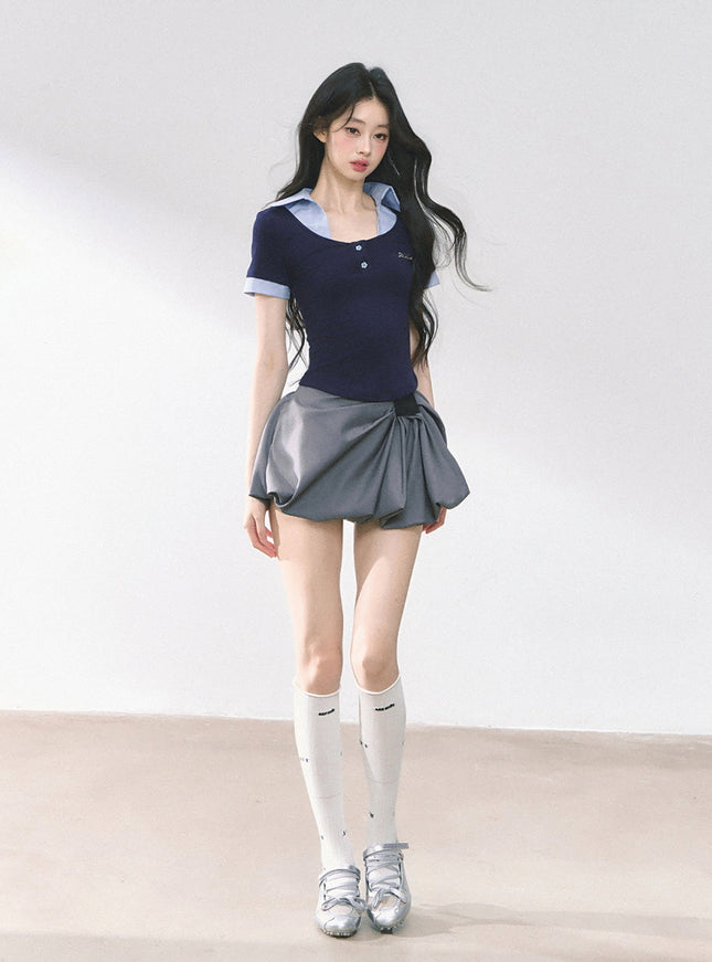 Balloon Pleat Skirt - Gray