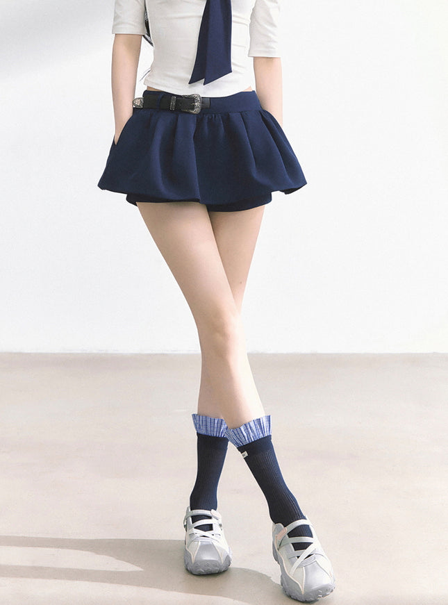 Western Buckle Mini Skirt - Navy
