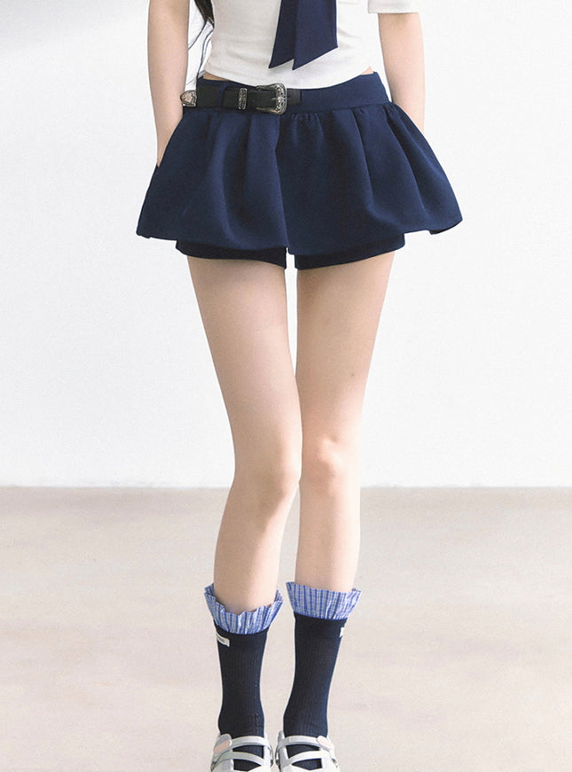 Western Buckle Mini Skirt - Navy