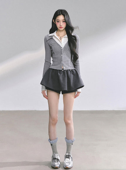 Attached Shirt Cardigan - Gray