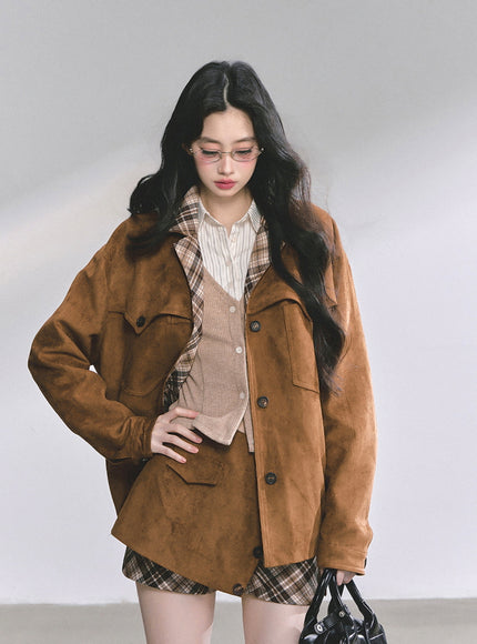 Classic Brown Jacket Skirt Set
