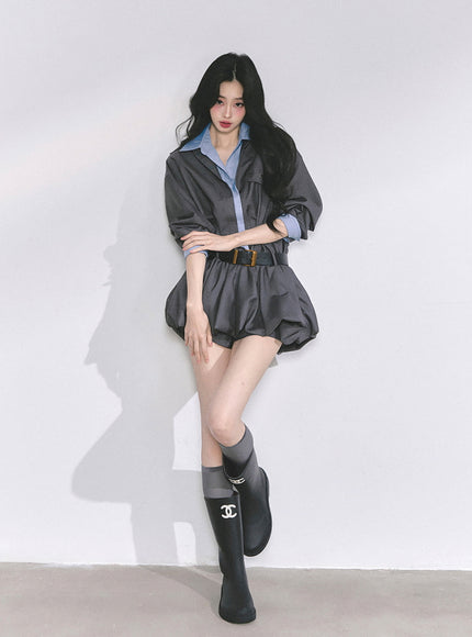 Urban Contrast Mini Dress Shawl Set - Gray