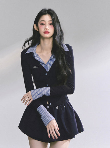 Attached Shirt Cardigan - Navy