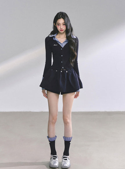 Attached Shirt Cardigan - Navy