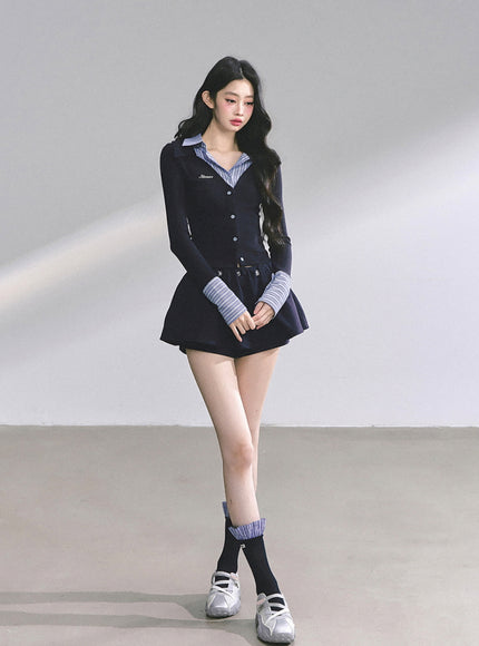 Attached Shirt Cardigan - Navy