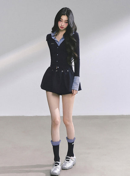 Attached Shirt Cardigan - Navy
