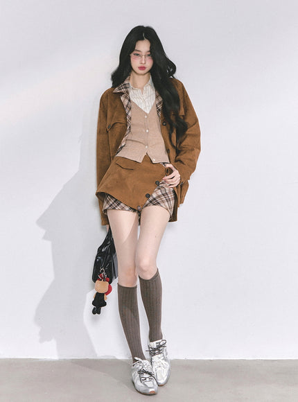 Classic Brown Jacket Skirt Set