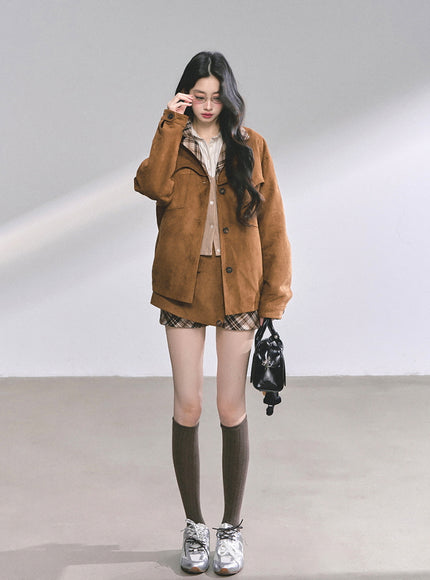 Classic Brown Jacket Skirt Set