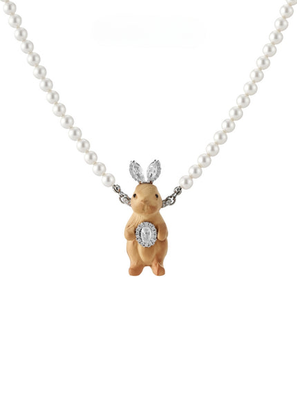 Crystal Bunny Pearl Necklace