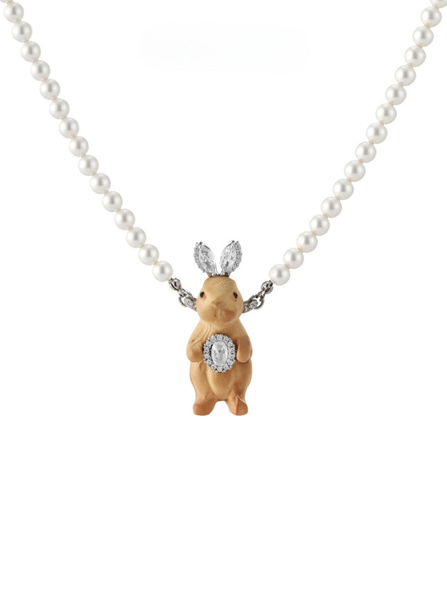 Crystal Bunny Pearl Necklace
