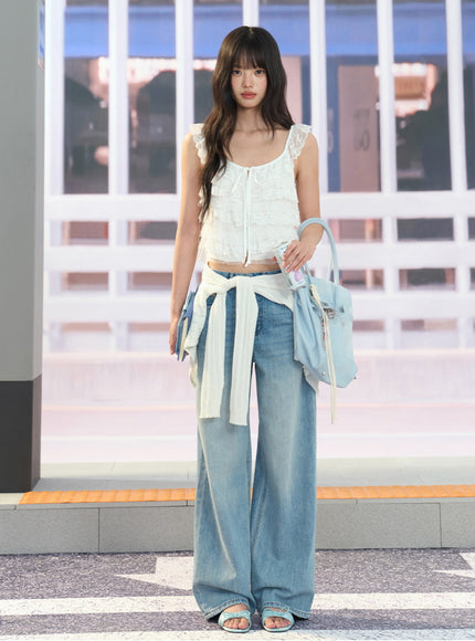 Lace Trim Tiered Chiffon Top